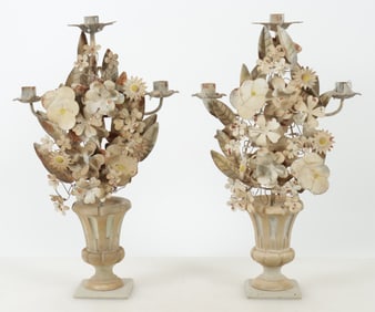 Pair Vintage Metal Leaf Bouquet Candelabra