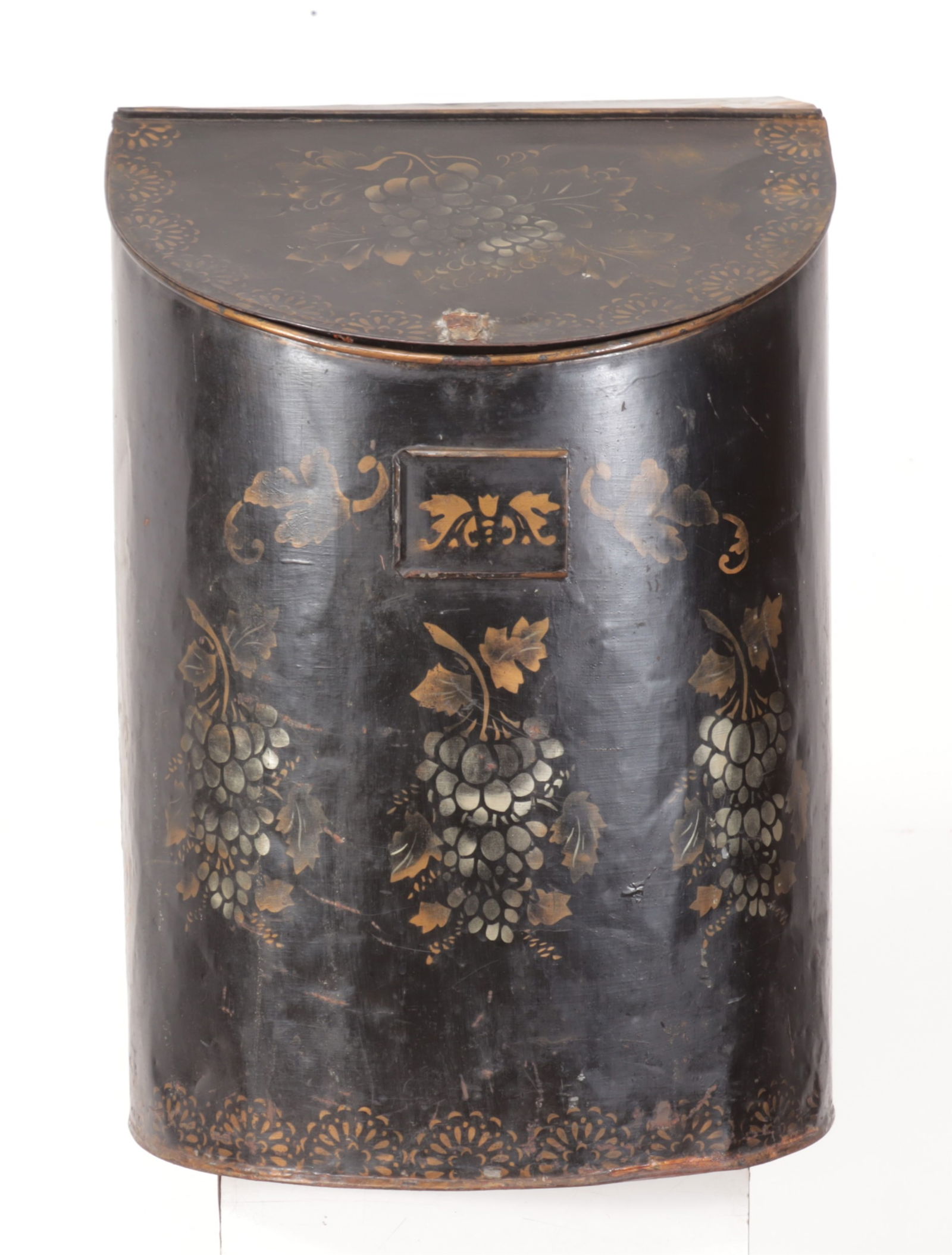 Black Painted Stenciled Tole Coal Bin, 19th C. (1 of 6)