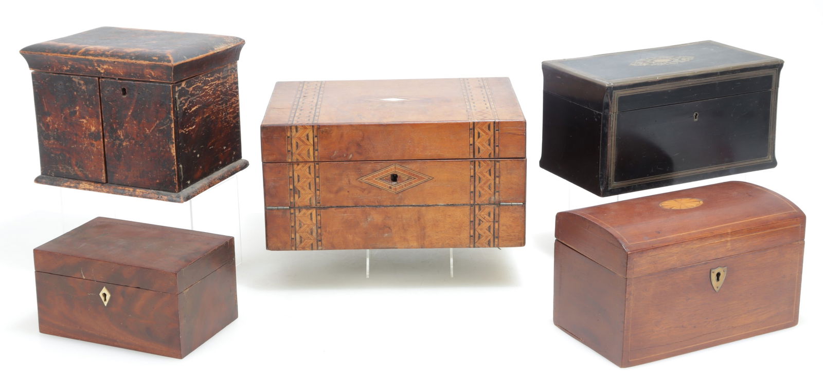 Antique Tea Caddies, Lap Desk, Dresser Boxes (1 of 13)
