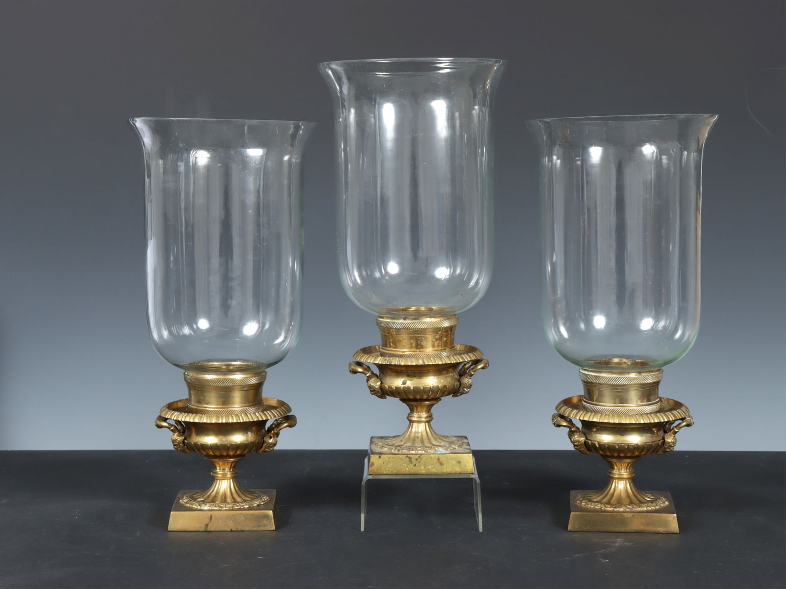 Three Neoclassical Brass Candle Holders (1 of 6)