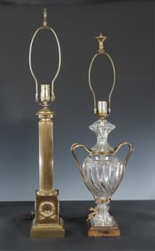 Two Brass/Glass Classical Form Table Lamps