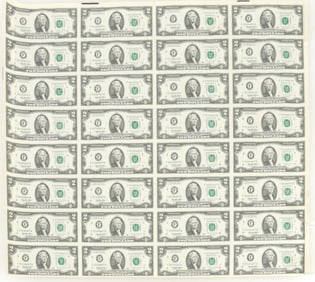 Uncut Sheet (32) $2 Bills 1995