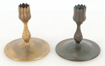 Pair Tiffany Studios Brass Candlesticks