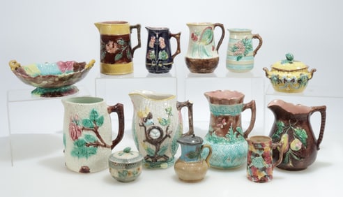 13-Pc Asstd Gp Majolica Style Articles