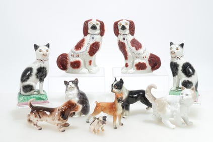 Ten Porcelain and Ceramic Dogs, Cats