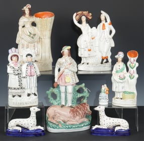 Six Staffordshire Pottery Figures, Vases