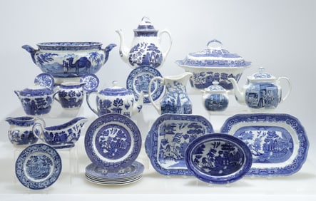 Group of Blue Willow Transferprinted Articles