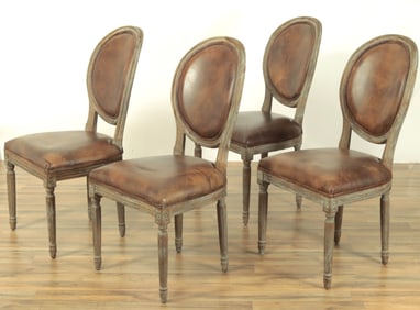 Four Louis XVI Style Pickled Oak Side Chairs