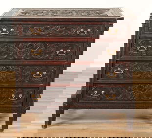 French Provincial Carved Oak Commode, Brittany