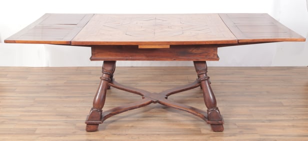 Baroque Style Inlaid Walnut Draw-leaf Table