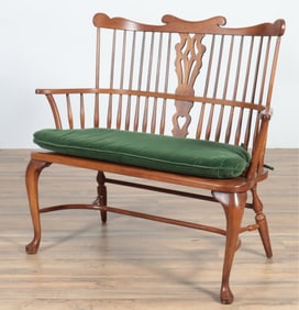 Queen Anne Style Oak Wood Settee