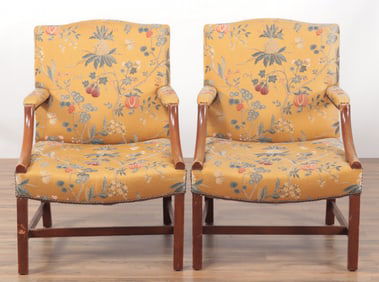 Pair George III Style Mahogany Library Armchairs