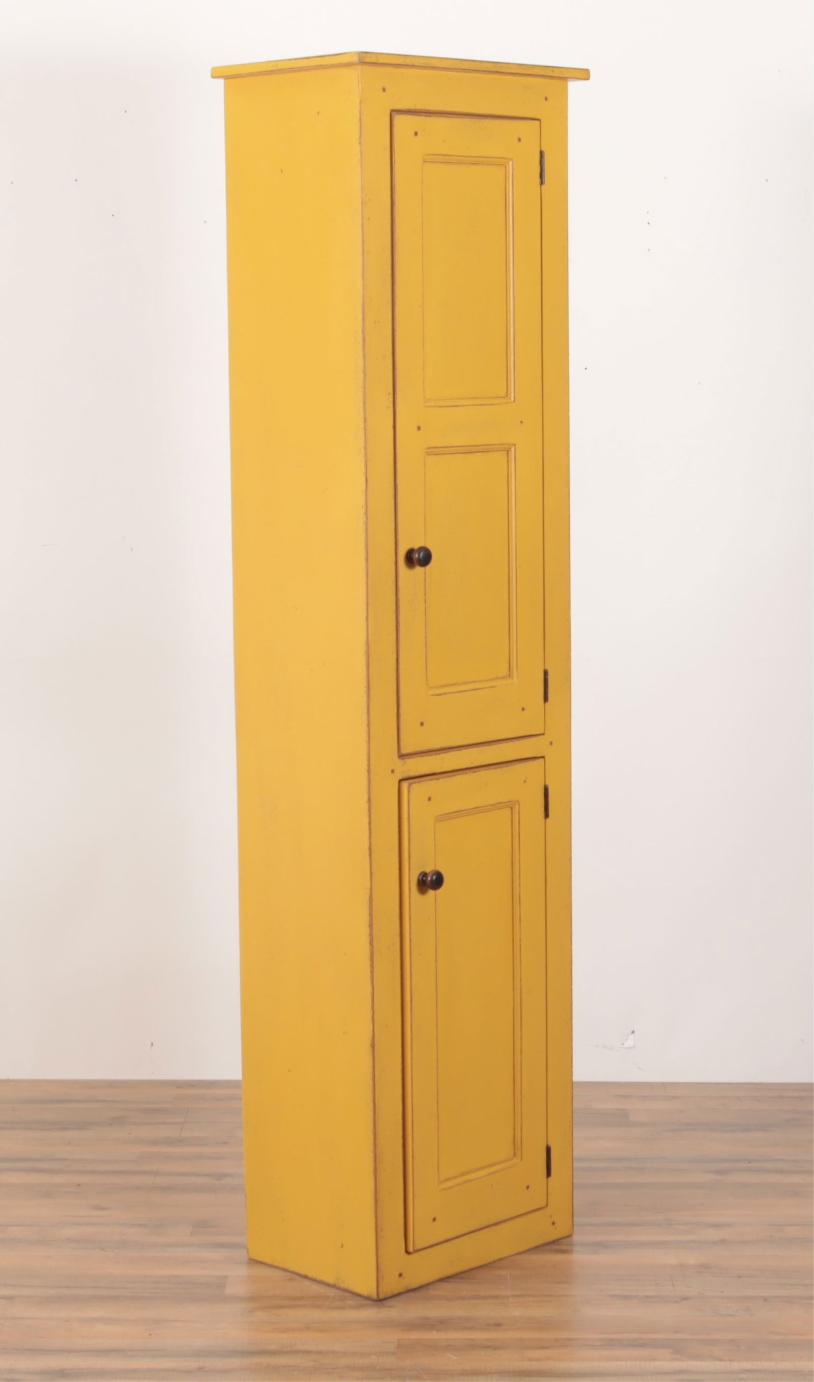 David T. Smith Benchmade Mustard Painted Country Cabinet: Benchmade Mustard Painted Country Cabinet. David T, Smith label on back. 75" H x 20" W x 13" D