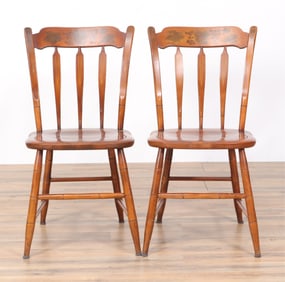 Pair Hitchcock Stenciled Cherry Side Chairs