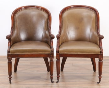 Pair Hickory White Regency Style Arm Chairs
