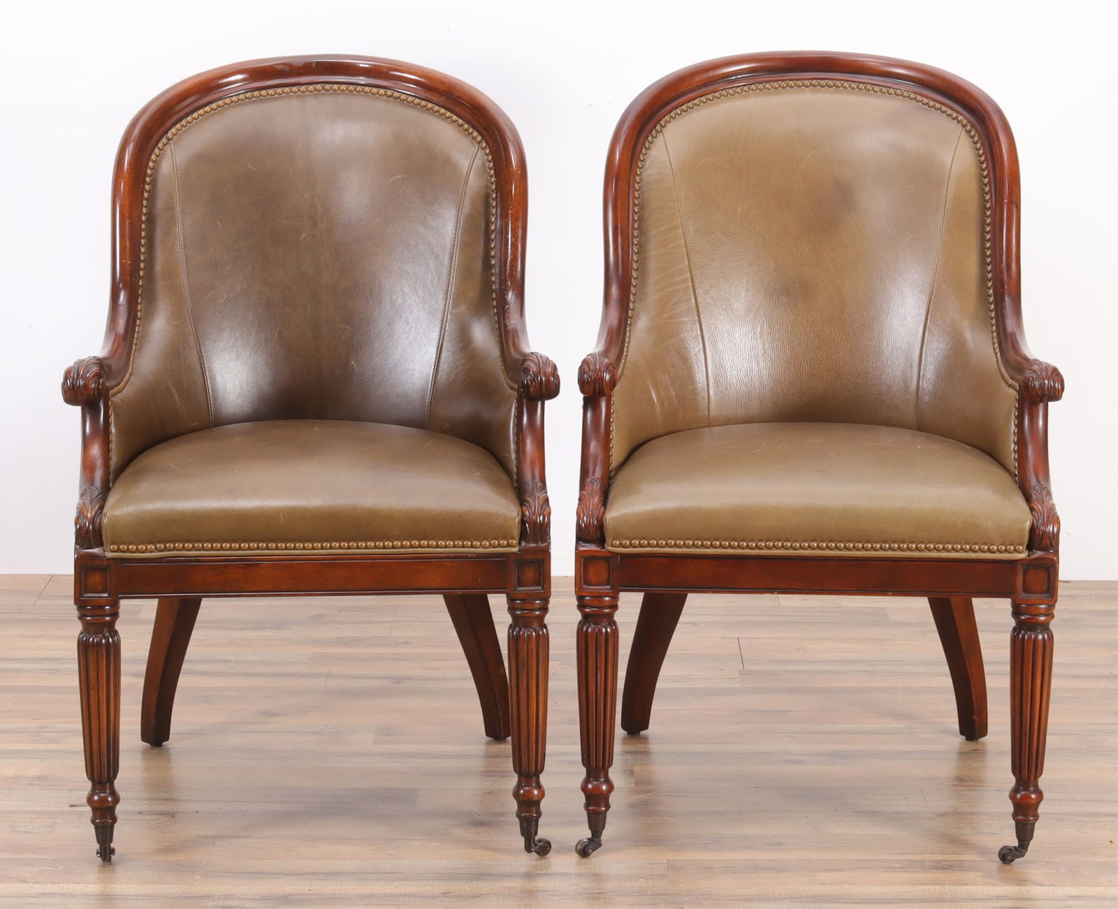 Pair Hickory White Regency Style Arm Chairs (1 of 8)