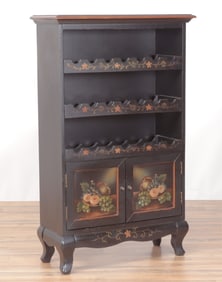 Country Black Painted Polychromed Wine Cabinet
