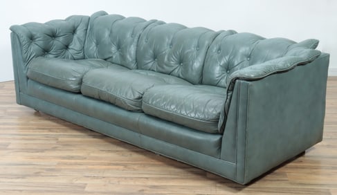 Vintage CLASSIC LEATHER Blue Tufted Sofa