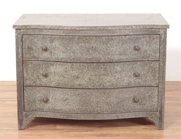 Brass Tacked Metal Veneered Chest of Drawers