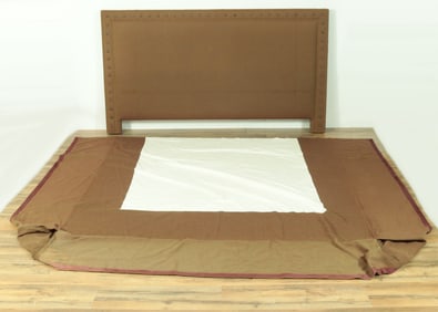 Custom Brass Tacked Upholstered King Headboard