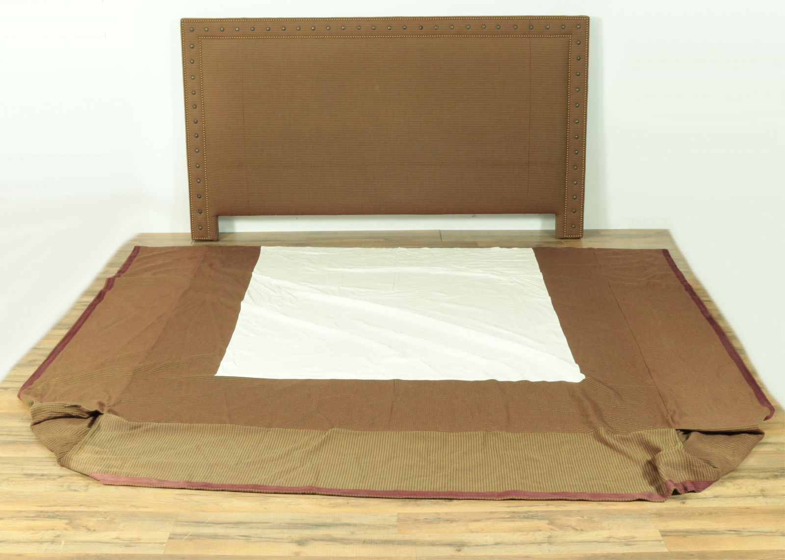 Custom Brass Tacked Upholstered King Headboard (1 of 6)