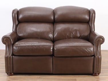 Brown Leather Power Recliner Loveseat