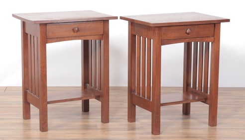Pair Stickley Style Oak Side Tables
