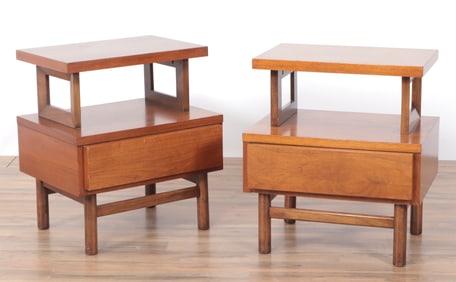 Pr Mid Century Martinsville Walnut Bedside Tables