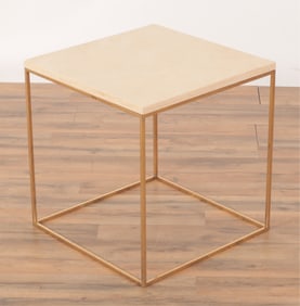 Brass Travertine Top Side Table