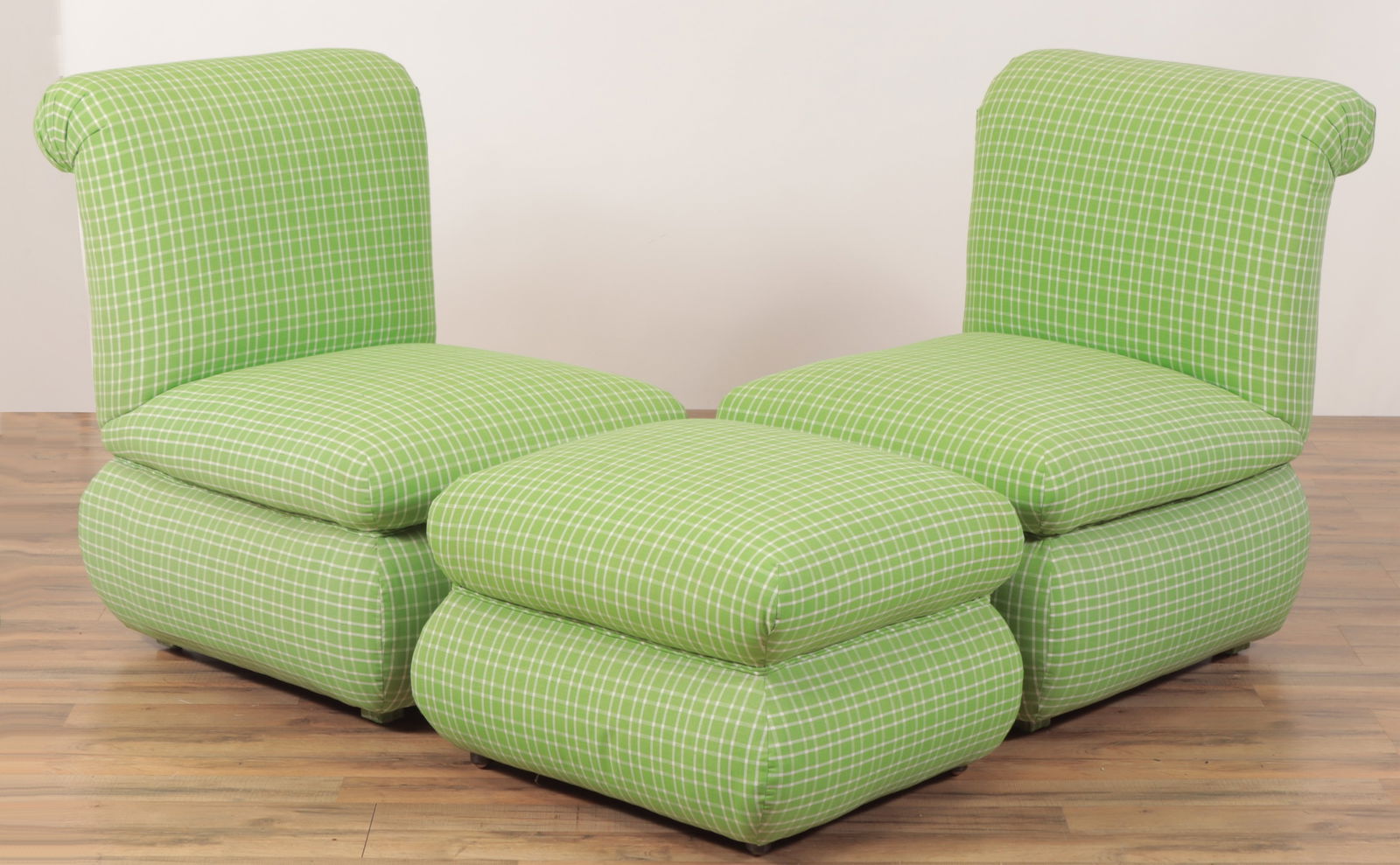 Pair Karl Springer Style Slipper Chairs & Ottoman (1 of 6)