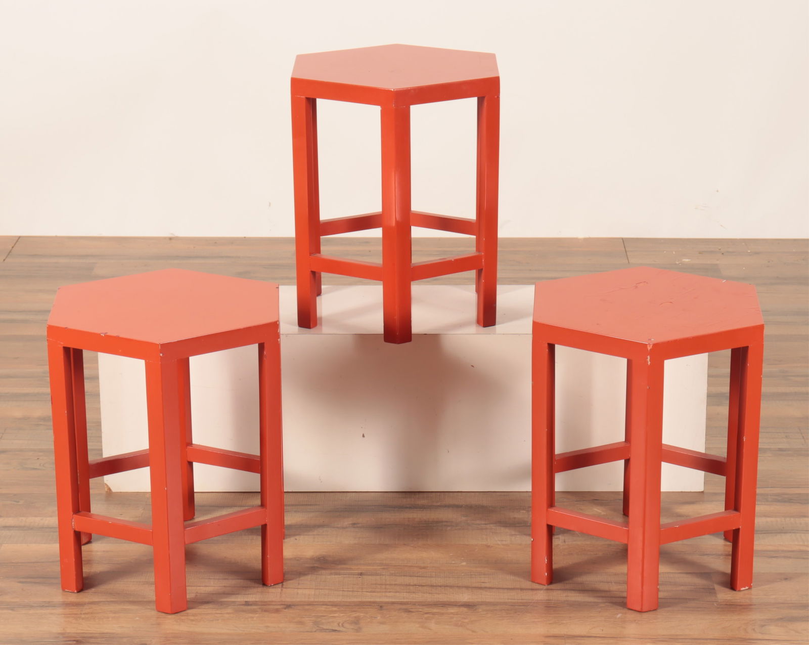 Three Modern Orange Painted Hexagonal Side Tables (1 of 9)