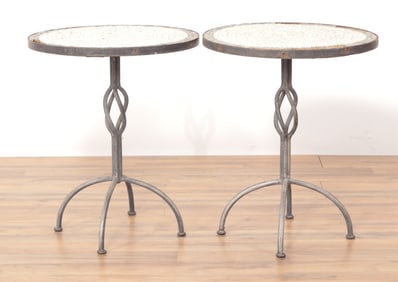 Pair Modern Iron Mosaic Tile Top Tables