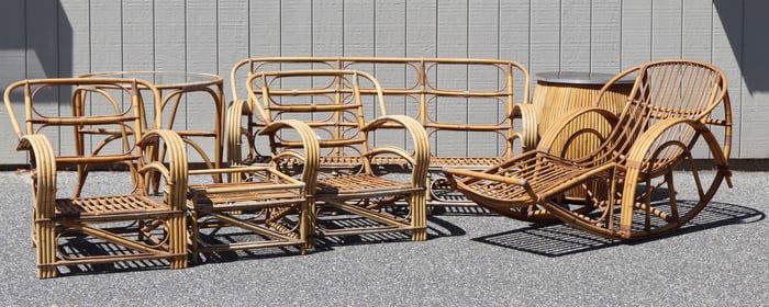 7 Pc Suite of Emerson Rattan Co. Rattan Furniture