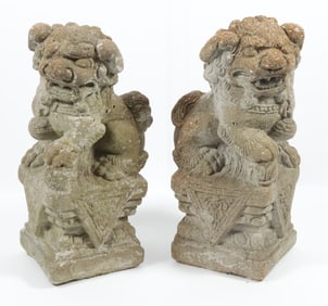 Pair Chinese Style Cast Cement Foo Dogs