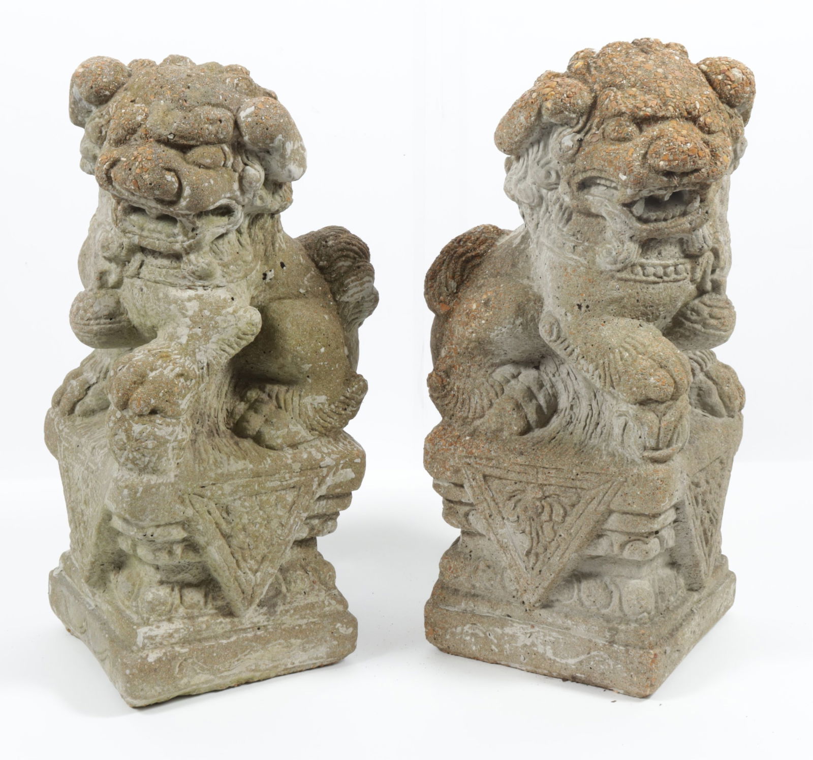 Pair Chinese Style Cast Cement Foo Dogs (1 of 5)