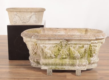 Large Classical Style Cast Cement Planter & Small