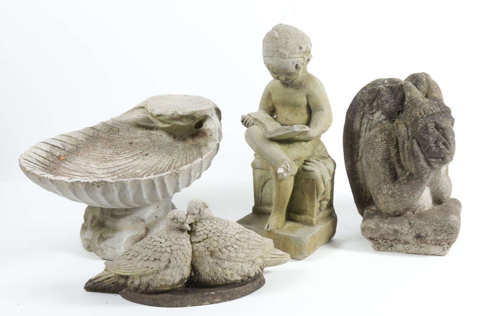 3 Cast Cement Figures & Birdbath (1 of 11)