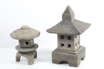 Two Asian Style Cast Cement Pagoda Lanterns