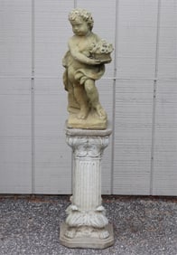 Classical Style Cast Cement Boy on Pedestal