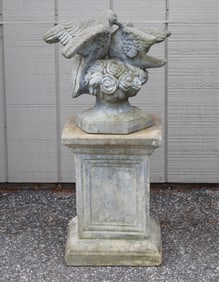 Cast Cement Doves on Classical Style Pedestal