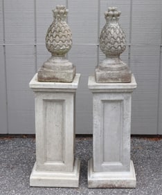 Pair Cast Cement Pineapple Garden Finials