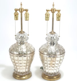 Pair Faceted Mercury Glass Table Lamps