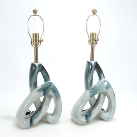 Pair Biomorphic Glazed Ceramic Table Lamps