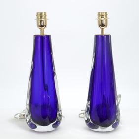 Pair Alberto Dona Cobalt Blue Murano Lamps