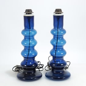 Pair Blue Glass Table Lamps, Poss. Lexus