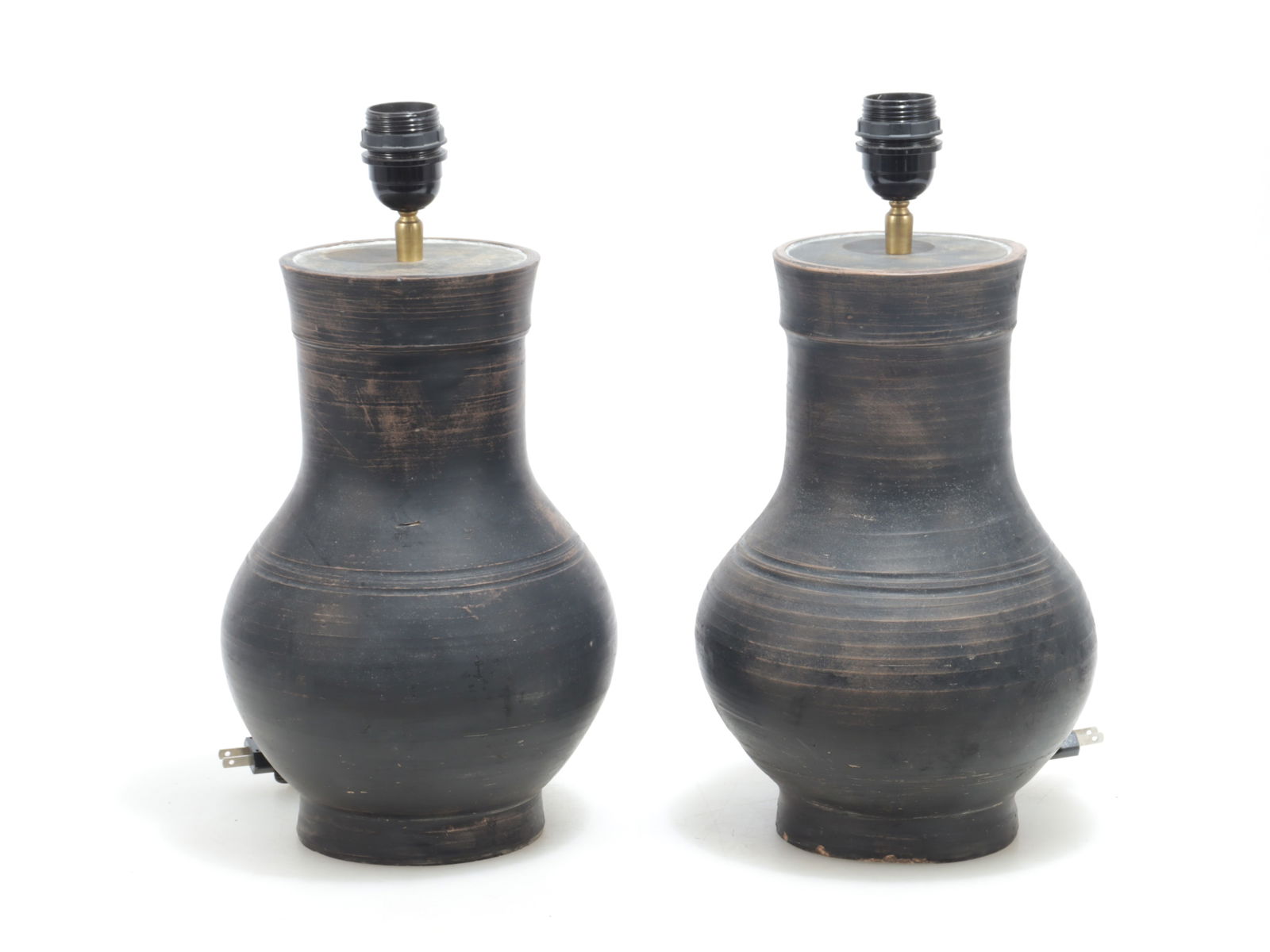 Pair Chinese Style Black Painted Ceramic Lamps (1 of 5)