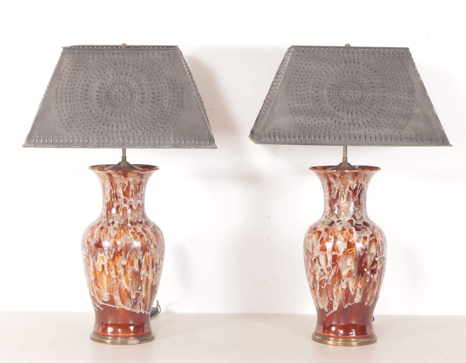 Pair Modern Drip Glazed Earthenware Lamps (1 of 5)