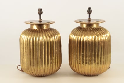 Pair Modern Polished Brass Lamps