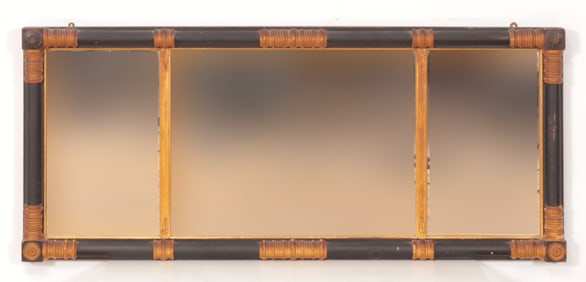 American Classical Gilt & Black Overmantel Mirror