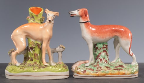 Two Staffordshire Hound Figures